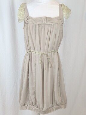 Supertrash Dalara Sage Green Chiffon Dress Lace Cap Sleeves - M